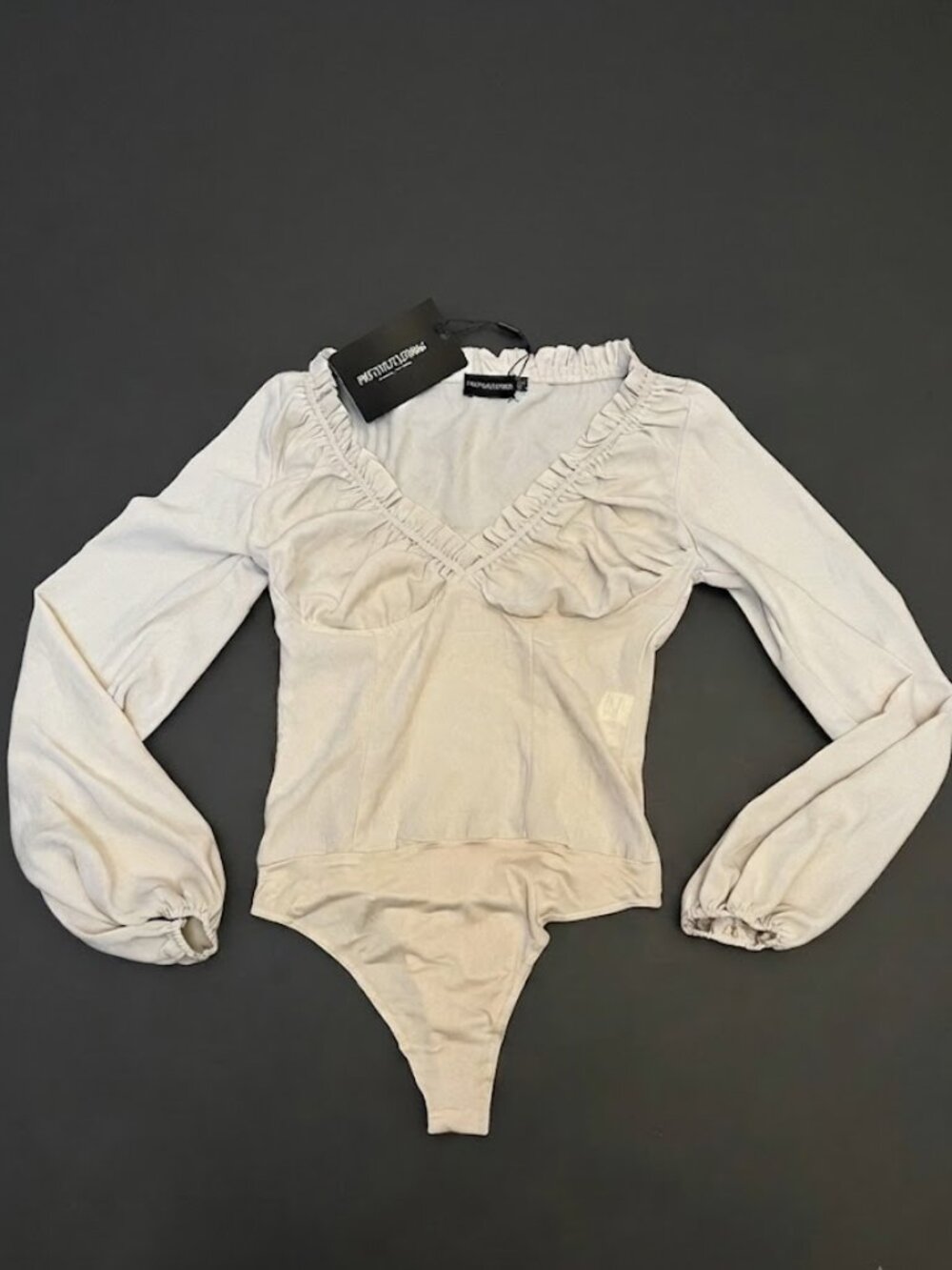 NWT Pretty Little Thing Size 2 Cream Milkmaid Frill Bodysuit Cottagecore Romance
